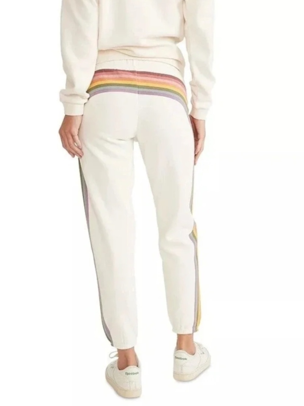 Marine Layer Anytime Fleece Sweatpant Antique White Rainbow, Size Small - Picture 2 of 5